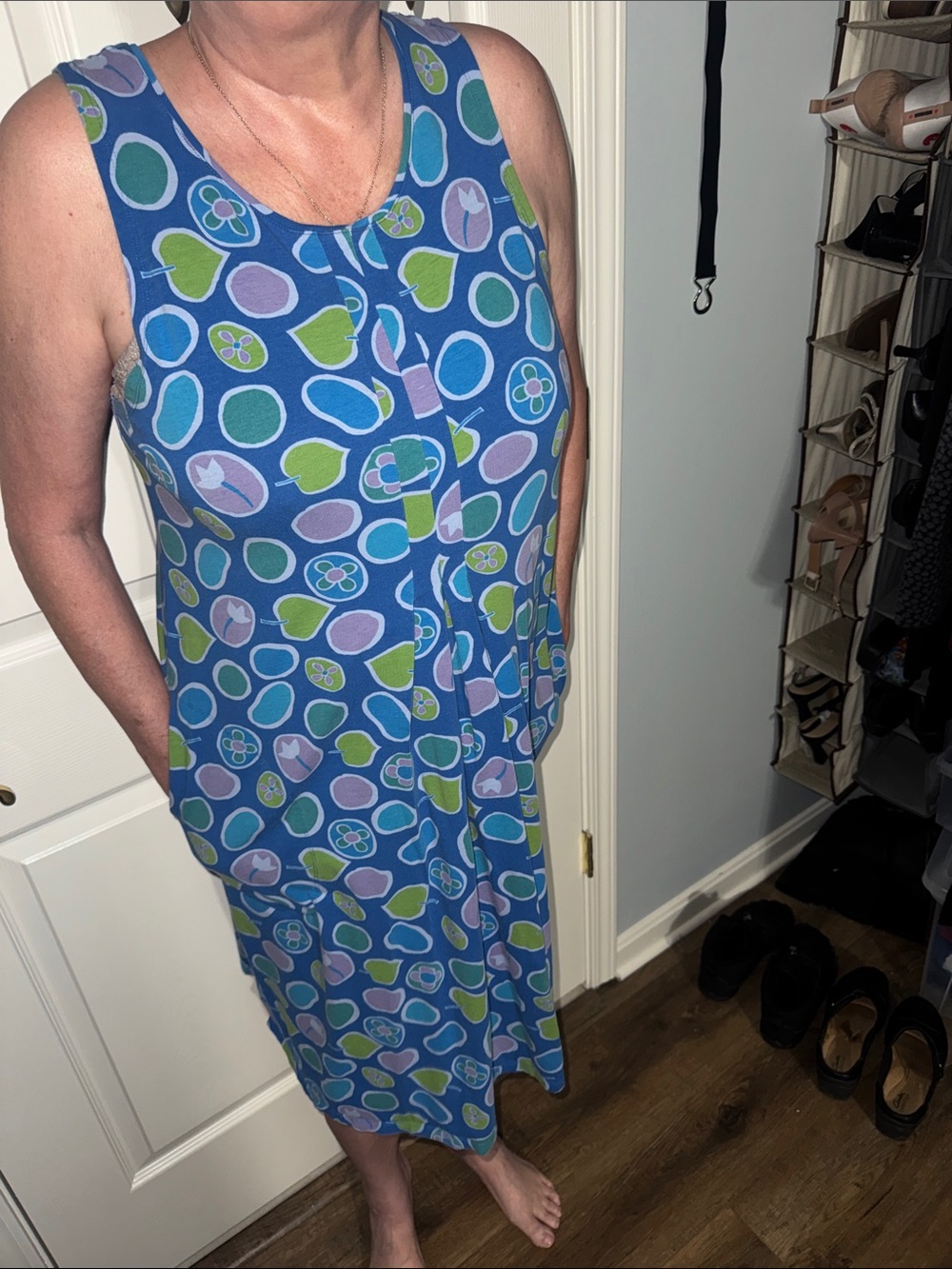 Gudrun Sjoden blue sleeveless fruit quirky patterned throw-on spring summer art